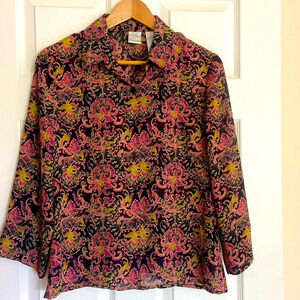 Emma James long sleeve black/gold/burgundy long-sleeve blouse